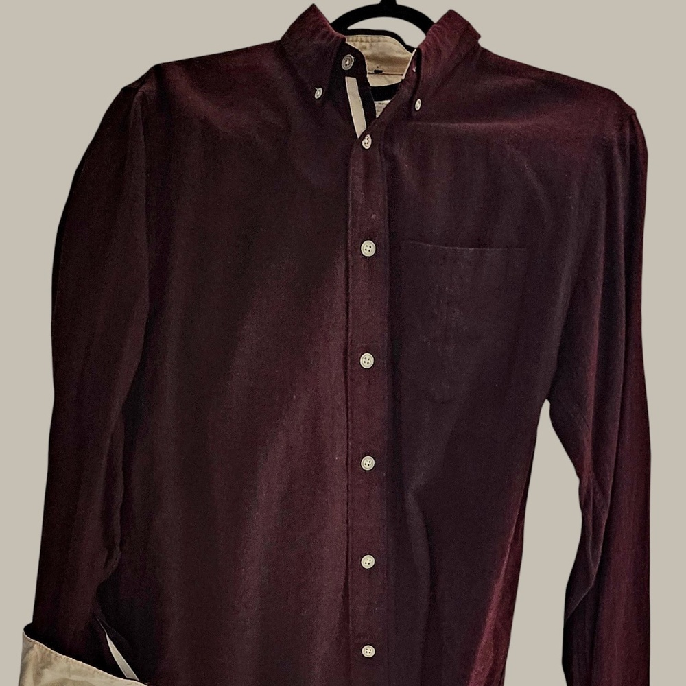 Rag & Bone Burgundy Brushed Cotton with cream cuffs small